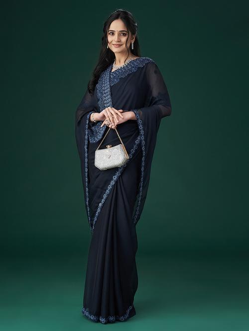 women solid with bordered saree with blouse - 21949589 - Very Small Image - 1