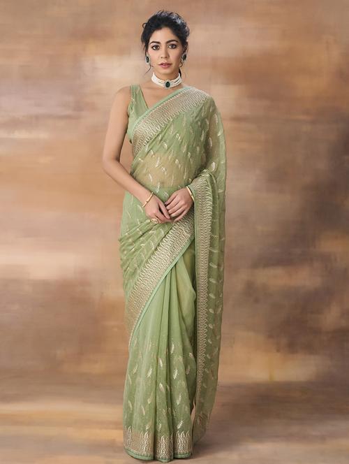 women solid with work embroidered saree with blouse - 21949591 - Very Small Image - 1