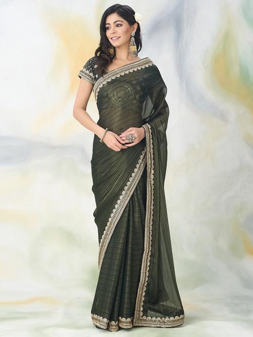 women solid with bordered saree with blouse - 21949592 - Very Small Image - 1