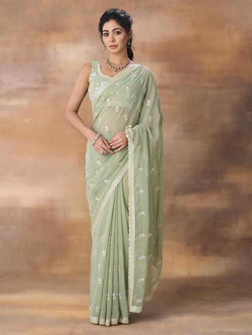 women solid with work embroidered saree with blouse - 21949594 - Very Small Image - 1
