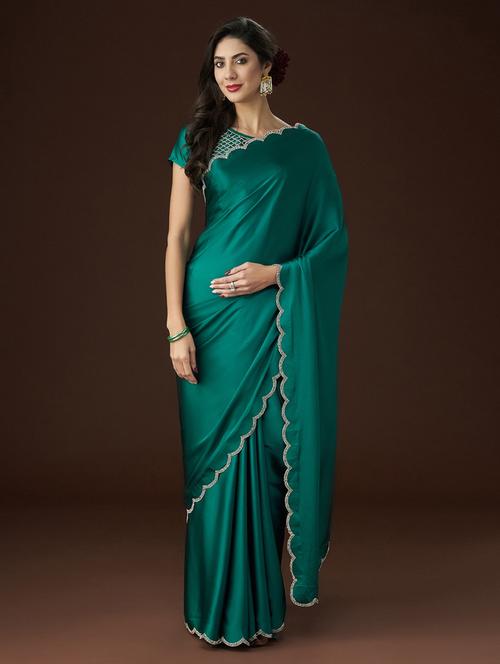 women solid embellished bordered saree with blouse - 21949596 - Very Small Image - 1