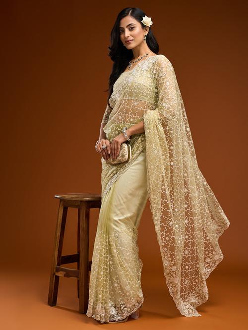 women solid with work embroidered saree with blouse - 21949603 - Very Small Image - 1