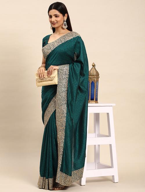 women solid with bordered saree with blouse - 21949607 - Very Small Image - 1