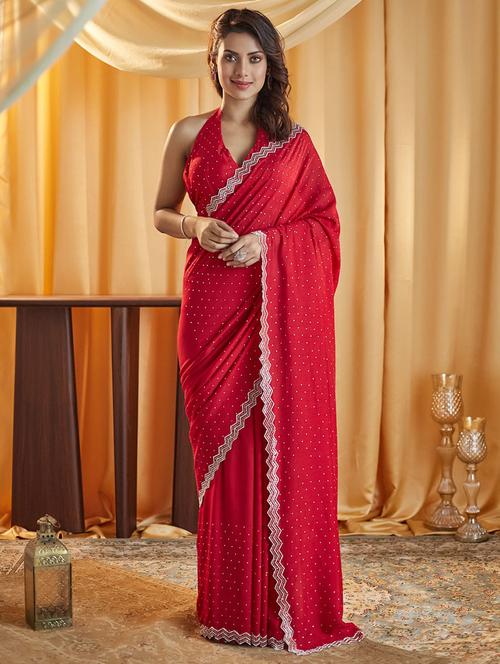 women solid with work embellished saree with blouse - 21949621 - Very Small Image - 1