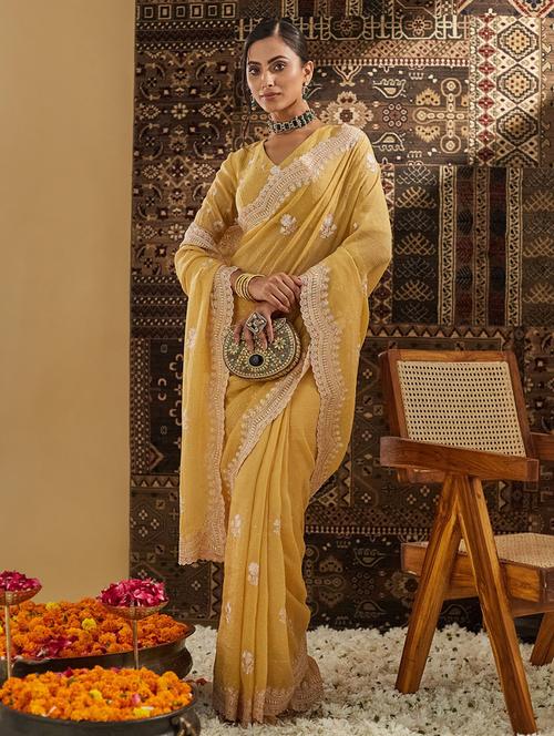 women solid with work embroidered saree with blouse - 21949626 - Very Small Image - 1