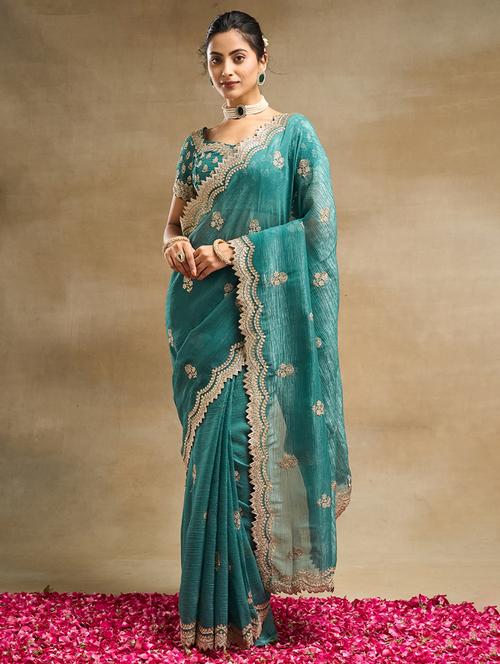 women solid with work embroidered saree with blouse - 21949628 - Very Small Image - 1