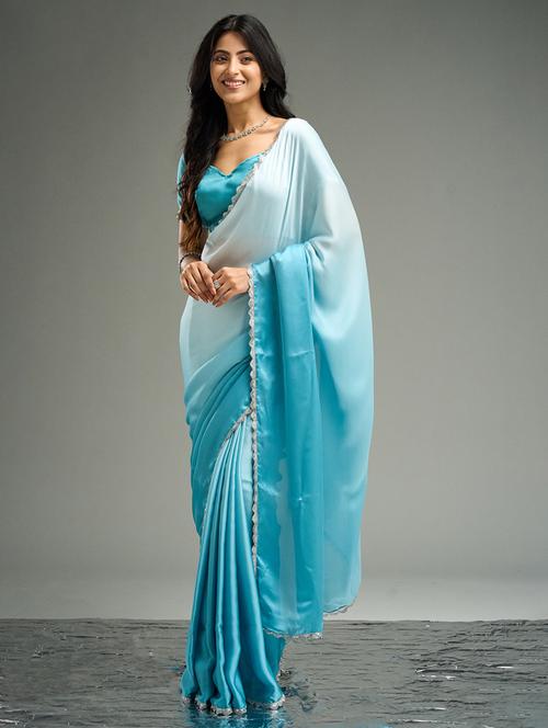 women ombre embellished bordered saree with blouse - 21949637 - Very Small Image - 1