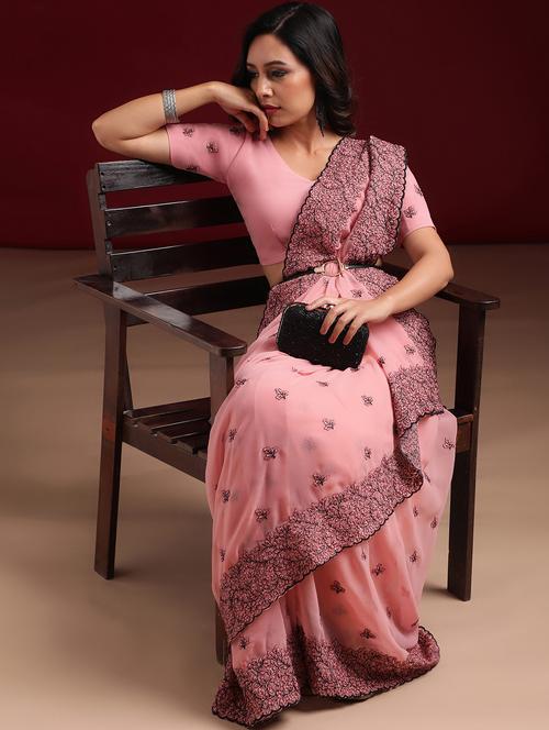 women solid with work embroidered saree with blouse - 21949638 - Very Small Image - 1