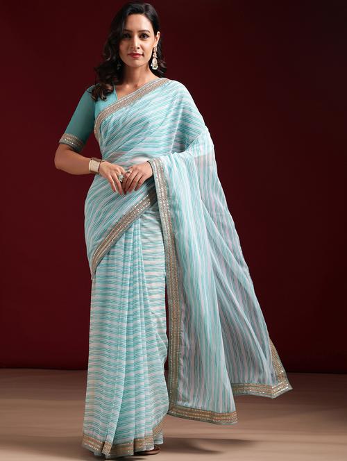women striped bordered saree with blouse - 21949640 - Very Small Image - 1