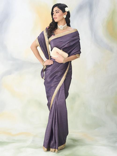 women solid with bordered saree with blouse - 21949646 - Very Small Image - 1