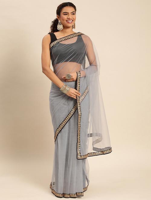 women solid with bordered saree with blouse - 21949650 - Very Small Image - 1