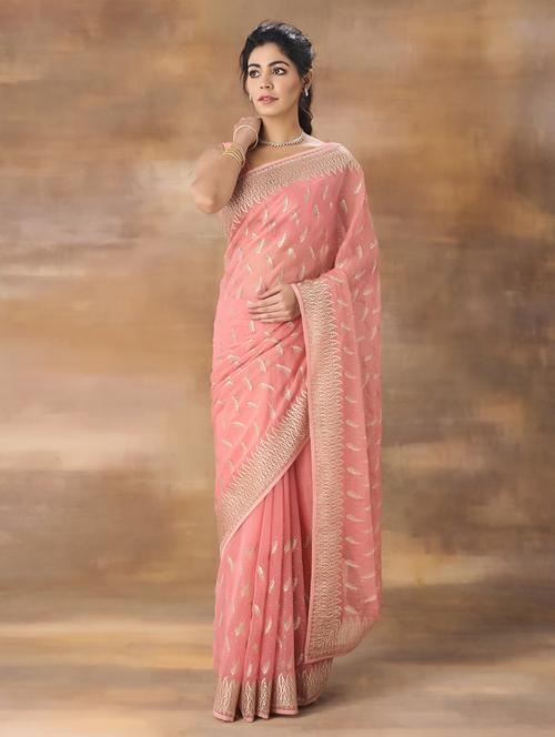 women solid with work embroidered saree with blouse - 21949662 - Very Small Image - 1