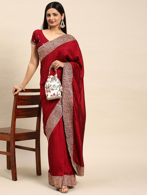 women solid with work embroidered saree with blouse - 21949665 - Very Small Image - 1