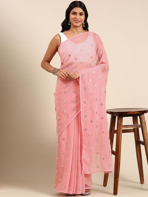 women solid with work embroidered saree with blouse - 21949670 - Very Small Image - 1
