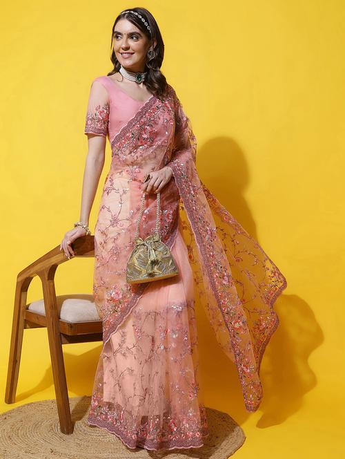 women solid with work embroidered saree with blouse - 21949679 - Very Small Image - 1