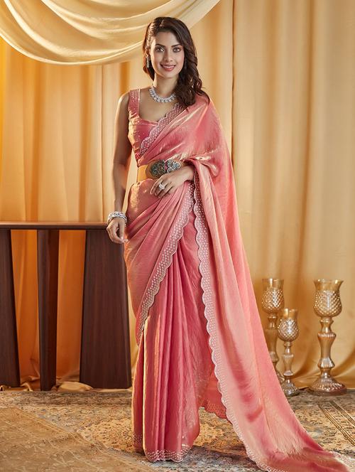 women solid with bordered saree with blouse - 21949681 - Very Small Image - 1