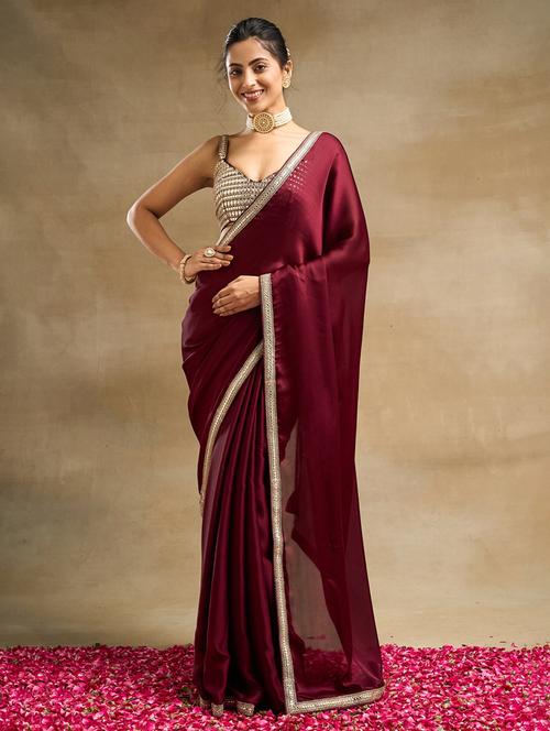 women solid with bordered saree with blouse - 21949684 - Very Small Image - 1