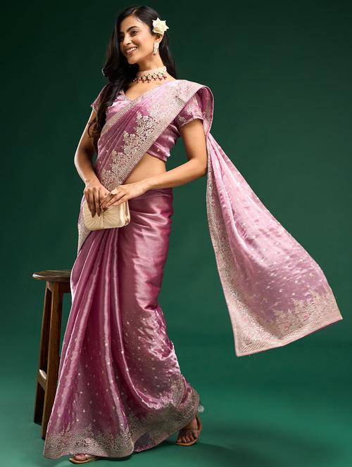 women solid with work embroidered saree with blouse - 21949686 - Very Small Image - 1