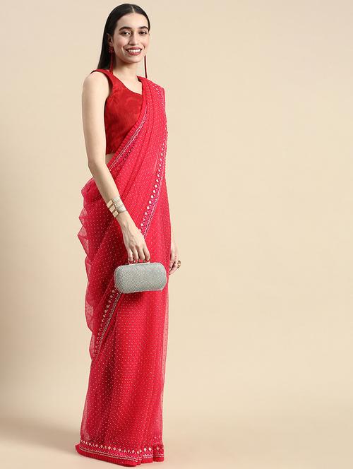 women solid with work embellished saree with blouse - 21949693 - Very Small Image - 1
