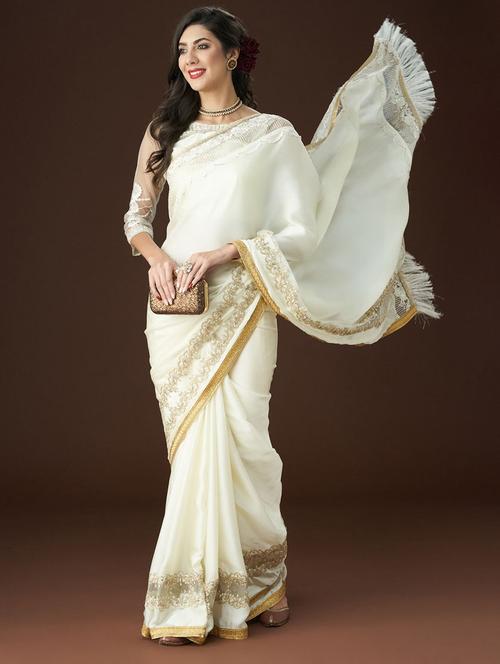 women solid with bordered saree with blouse - 21949695 - Very Small Image - 1