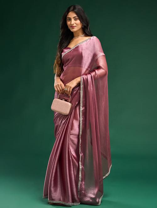 women solid embellished bordered saree with blouse - 21949698 - Very Small Image - 1
