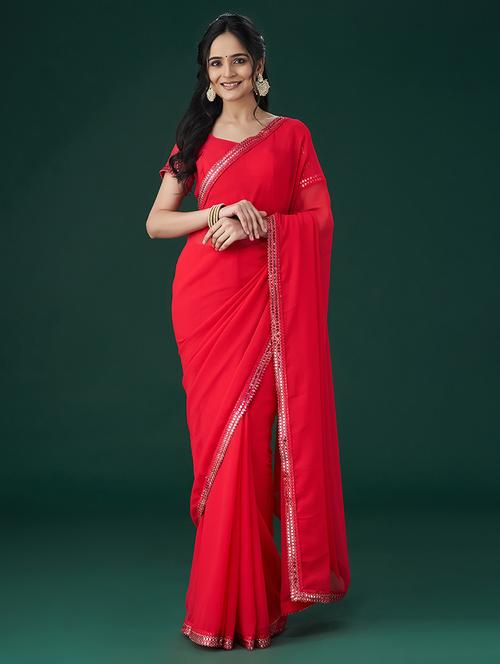 women solid with bordered saree with blouse - 21949699 - Very Small Image - 1