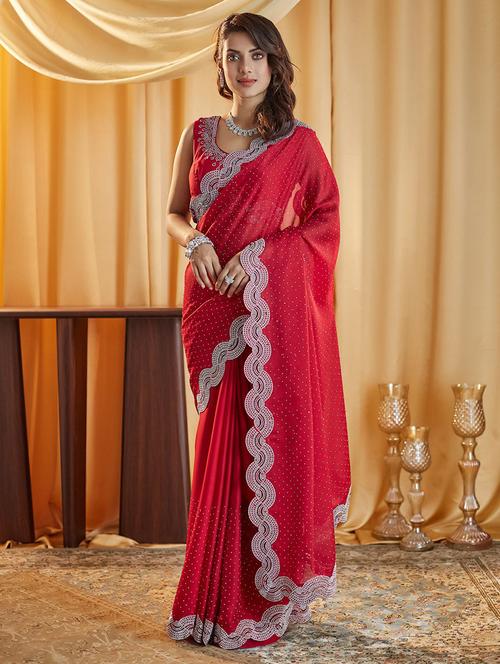women solid with work embellished saree with blouse - 21949703 - Very Small Image - 1