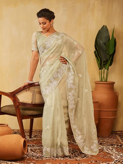 women solid with work embroidered saree with blouse - 21949710 - Very Small Image - 1