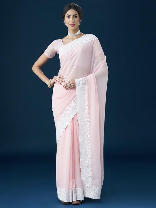 women solid with bordered saree with blouse - 21949722 - Very Small Image - 1