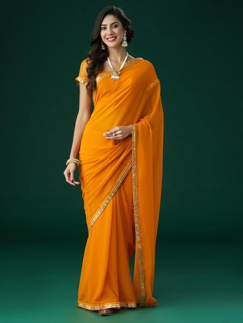 women solid with bordered saree with blouse - 21949724 - Very Small Image - 1