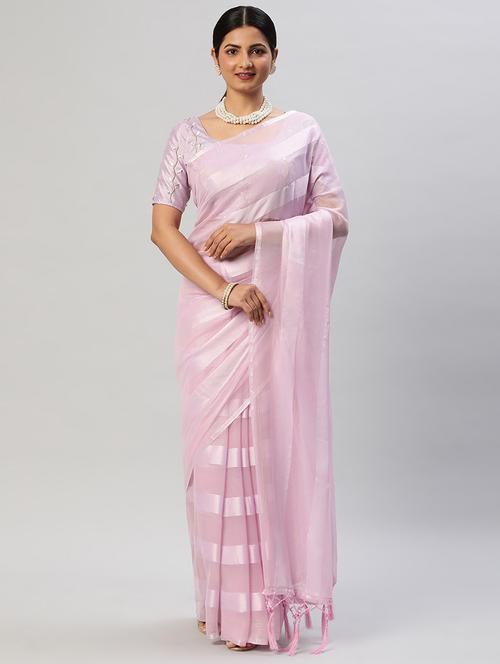 women pink striped saree with blouse - 21949725 - Very Small Image - 1