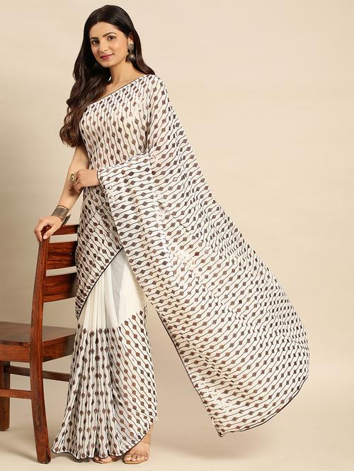 women solid with work embellished saree with blouse - 21949728 - Very Small Image - 1