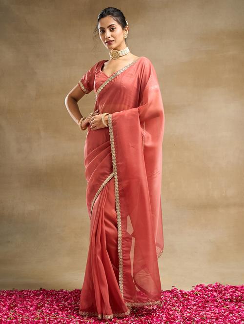 women solid with bordered saree with blouse - 21949729 - Very Small Image - 1