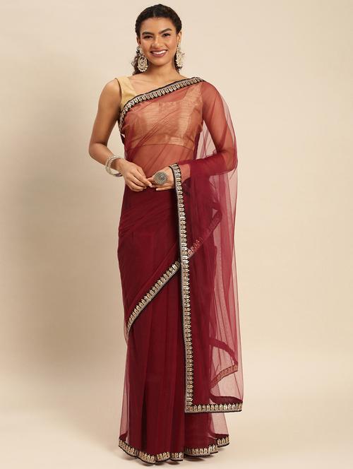 women solid with bordered saree with blouse - 21949730 - Very Small Image - 1