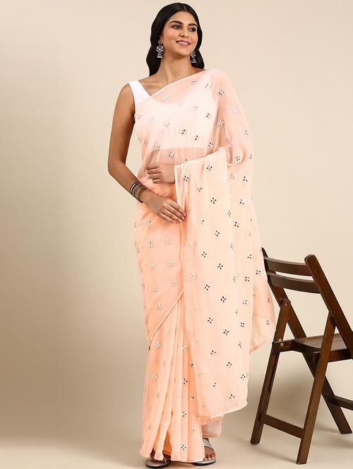 women solid with work embroidered saree with blouse - 21949734 - Very Small Image - 1