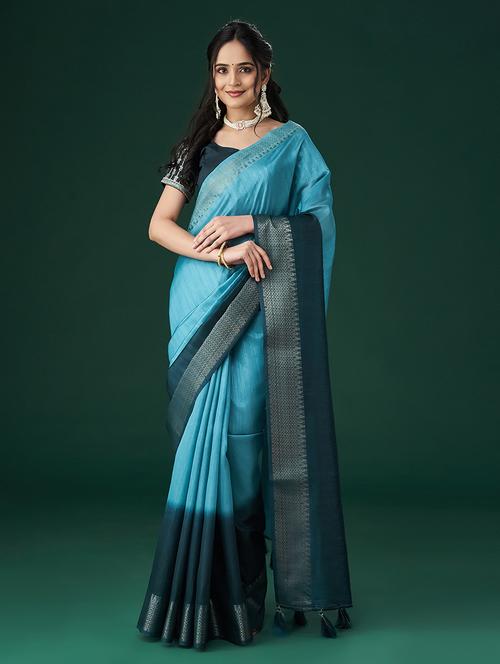 women solid with bordered saree with blouse - 21949736 - Very Small Image - 1