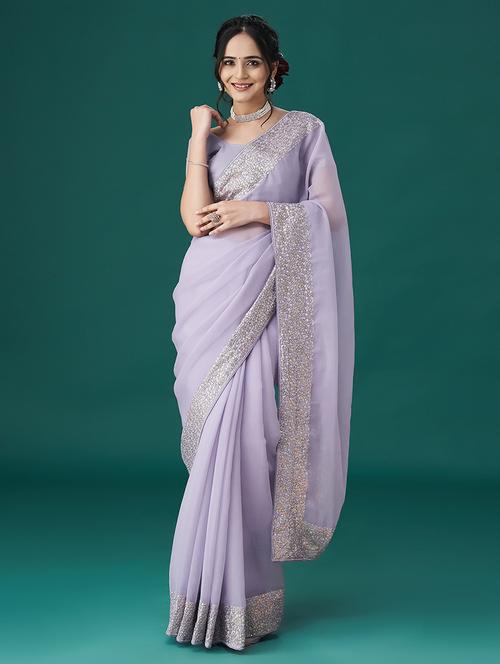 women solid with bordered saree with blouse - 21949741 - Very Small Image - 1