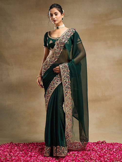 women solid with bordered saree with blouse - 21949742 - Very Small Image - 1