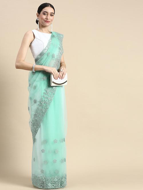 women solid with work embroidered saree with blouse - 21949743 - Very Small Image - 1