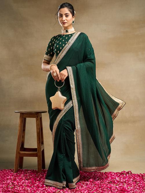women solid with bordered saree with blouse - 21949746 - Very Small Image - 1