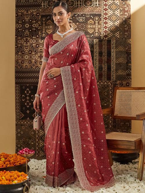women solid with work embroidered saree with blouse - 21949749 - Very Small Image - 1