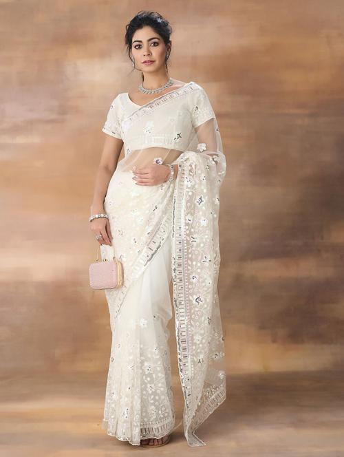 women solid with work embroidered saree with blouse - 21949750 - Very Small Image - 1