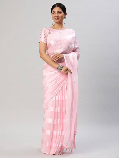 women pink striped saree with blouse - 21949757 - Very Small Image - 1