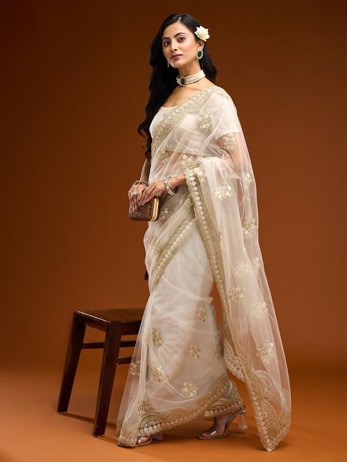 women solid with work embroidered saree with blouse - 21949766 - Very Small Image - 1