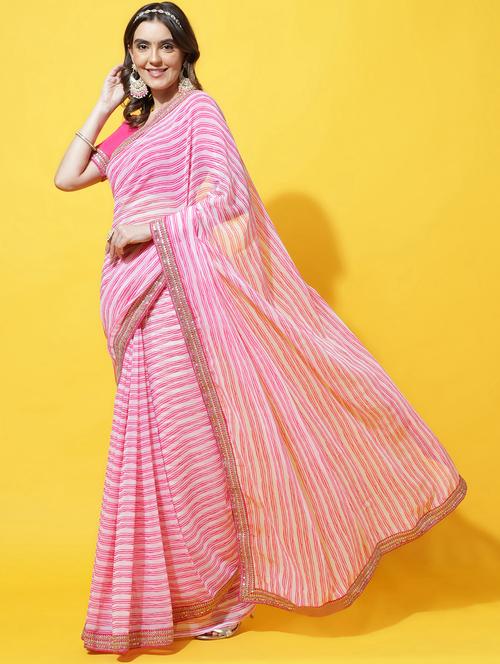 women striped bordered saree with blouse - 21949773 - Very Small Image - 1