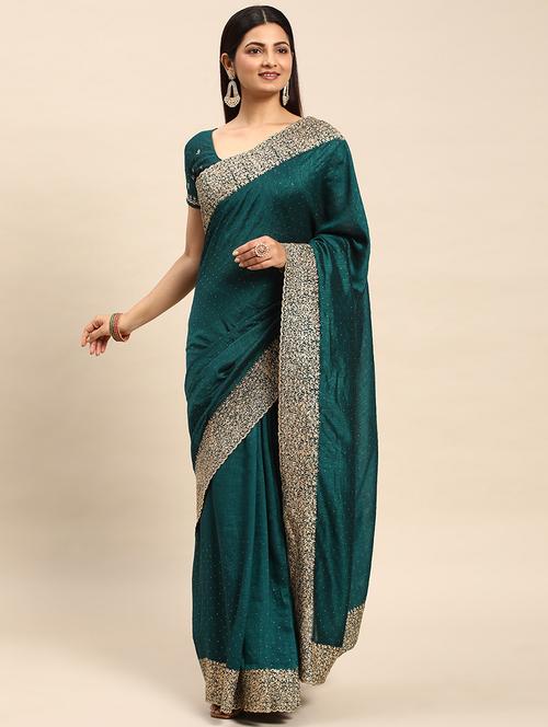 women solid with work embroidered saree with blouse - 21949774 - Very Small Image - 1