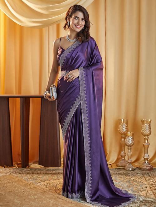 women solid with bordered saree with blouse - 21949777 - Very Small Image - 1