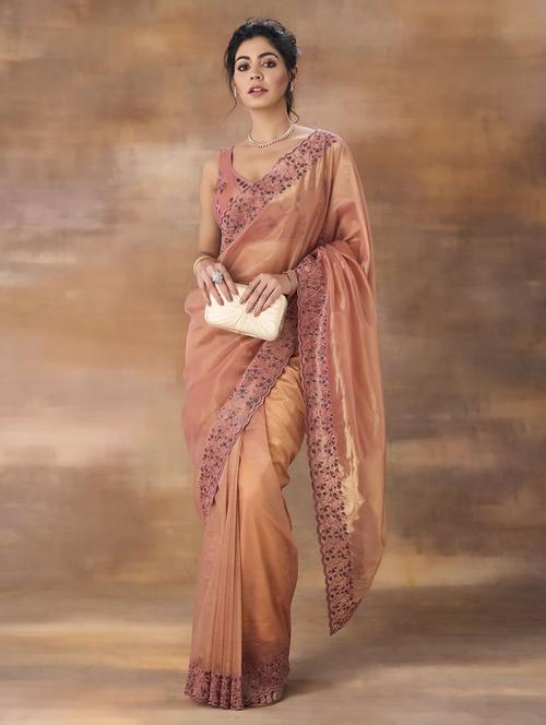 women solid with bordered saree with blouse - 21949783 - Very Small Image - 1
