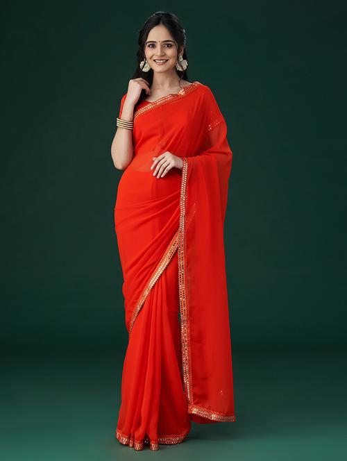 women solid with bordered saree with blouse - 21949789 - Very Small Image - 1