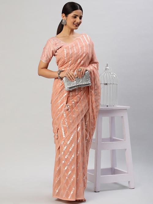 women solid with work embroidered saree with blouse - 21949794 - Very Small Image - 1